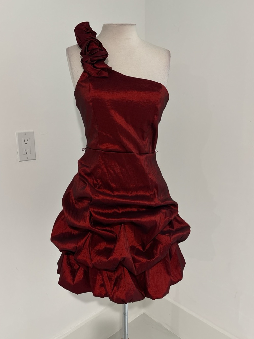 Dots One-Shoulder Deep Red Ruffle Cocktail Dress #137